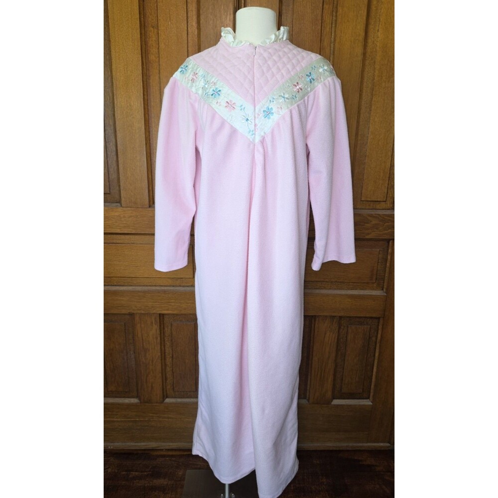 Vtg Quiet Moments Pink Fleece Zip Front Robe Housecoat Lounge Gown Womens Large